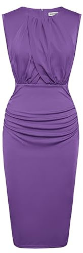 GRACE KARIN Robe moulante élégante pour femme, sans manches, col rond, à volants, couleur unie, robe de cocktail, violet foncé, M