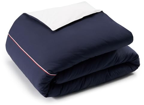 Tommy Hilfiger Baumwolle Bettwäsche-Garnitur Plain with Ribbon Farbe Navy Größe 135x200+80x80