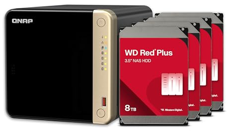 QNAP TS-464-8G-48WD-US NAS desktop ad alte prestazioni a 4 alloggiamenti con capacità di archiviazione di 24 TB, pacchetto HDD preconfigurato RAID 5 WD Red Plus