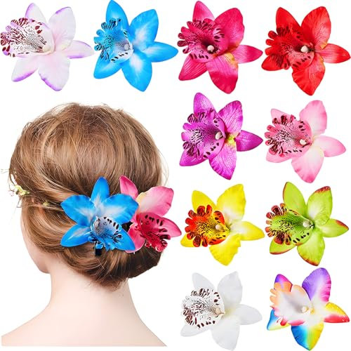 YSTrillion Hawaii Fiore per Capelli Donna,10 Pezzi Fermaglio per Capelli Hawaiana Fiori Multicolore Orchidea Nuziale Fiore Capelli Clip per Sposa Ragazze Festa Spiaggia Nozze
