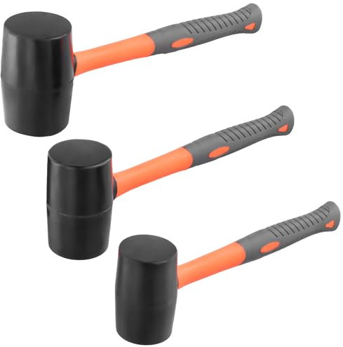 MUKSEUT 3 Pcs Rubber Mallet Set (16oz, 24oz, 32oz) with Non-Slip TPR Handle, Solid Rubber Hammer for Woodworking, Flooring, Tile, DIY & Camping