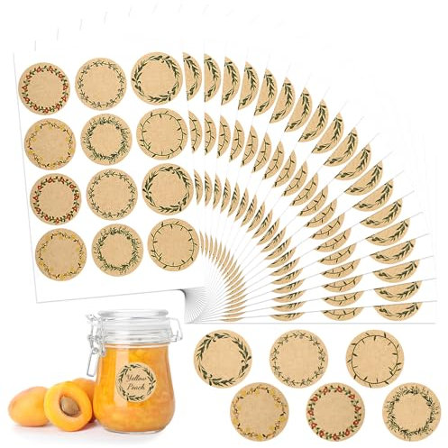 Etiketten Selbstklebend, Aufkleber zum Beschriften, Rund Blumen Klebeetiketten für Marmeladengläsergewürz, Backen, Geschenktüten, Flaschen, Küche Handmade Aufkleber (Kraft-Round)