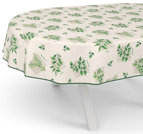 ANRO Wachstuchtischdecke Wachstischdecke Wachstuch Tischdecke abwaschbar Gartentischdecke Wasserabweisend Oval 220x140cm mit Saum (Eingefasst) Kräuter