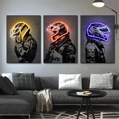 RDRDtbtr Pop-Wand Bilder mit Neoneffekt F1-Racer Formel 1 Wandbild Leinwandgemälde moderne Poster Kunstdrucke Bild Wohnzimmer Schlafzimmer Heimdekoration 50 x 70 x 3 cm ungerahmt