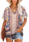 NARRAME Tops para Mujer Camisetas Verano túnica Manga Corta Tops Cuello Pico para Mujer Floral Boho Rosa Small S 34-36