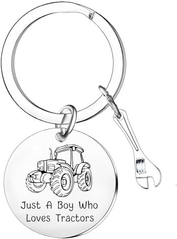 Porte-clés tracteur pour amoureux des tracteurs, cadeau pour garçons Just A Boy Who Loves Tracteurs Porte-clés, argenté, taille unique