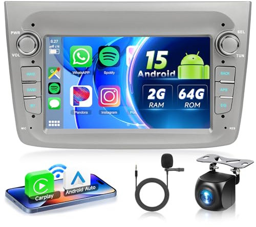 VECHTEL Autoradio 2G+64G Android 15 per Alfa Romeo MITO 2008-2016, 7 Pollici HD Schermo Tactile Stereo Auto co Carplay Android Auto senza Fili DAB+ GPS Wi-Fi Bluetooth 2USB Radio FM RDS Retrocamera