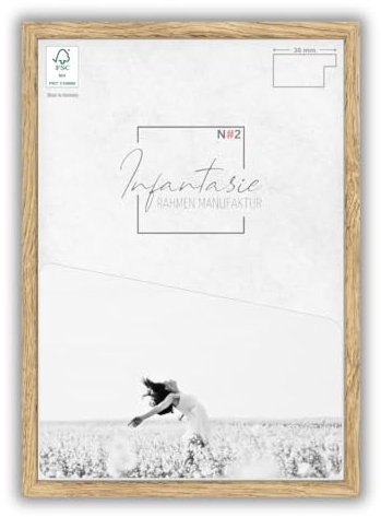 Infantasie 'N°2' Bilderrahmen 70x140 handgefertigt nach Maß | Eiche Natur | MDF Holz-Design Collage Rahmen inkl. Kunstglas und Metall Aufhänger (Querformat & Hochformat)