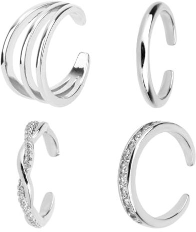 Mikovivi 4 Stück Verstellbare Zehenringe für Damen, Offene Zehenringe Set Einfache CZ Triple Gedrehte Kristallband Eleganter Sommer Strand Fußschmuck (Silber)