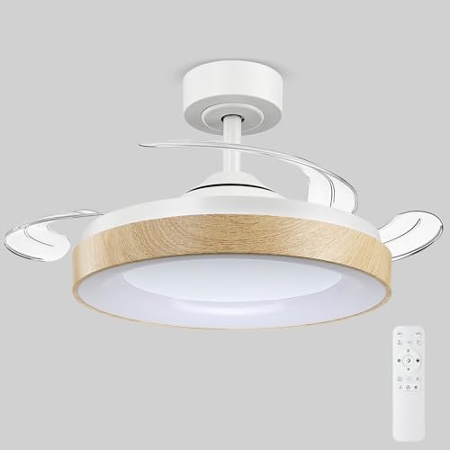 Ateroll Ventilador de Techo con Luz LED y Aspas Invisibles Ø91cm - 3CCT Ajustable (3000K-4000K-6500K), Modo Viento Natural, 45dB Silencioso, Telecomanda IR para Dormitorio (Grano de Madera Claro)