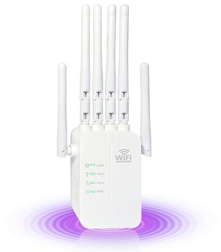 Repetidor WiFi Largo Alcance, Amplificador Señal WiFi Extender, TP Link Repetidor WiFi 6 Antenas Cobertura 1500 m2, Amplificador WiFi Extensor de WiFi con 2 Puertos LAN para Casa y Oficina