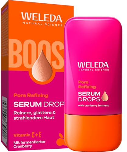 WELEDA Bio Pore Refining Serum Drops – Naturkosmetik Booster Drops Vitamin C Serum mit Cranberry verfeinert Poren und pfleget für einen klaren, ebenmäßigen Glow Teint (vegan, 30ml)