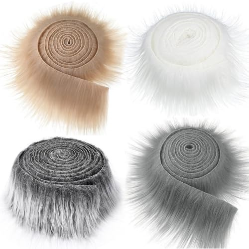 Zyiphor 4 Stück Kunstfell zum Basteln Bastel Fell Stoff Kunstfell Basteln 5x150cm Furry Faux Precut Strips Craft Plüschstoff Kunstpelz Fellstoff Band für Santa Hair Dwarf DIY Dekoration