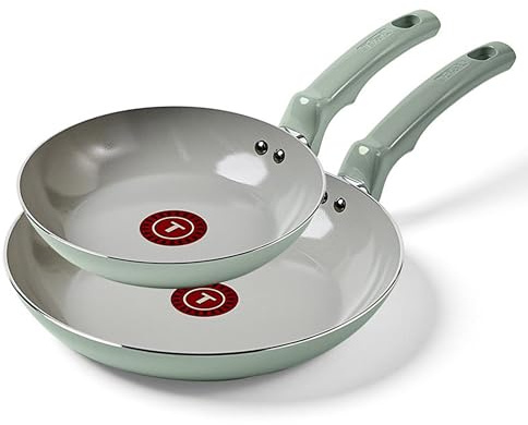T-FAL Refresh Ceramic Nonstick Frying Pan 2-Pc Set, 8 & 10, Oven Broiler Safe up to 350°F Cookware, Ceramic Frying Pan Skillet, Pots & Pans, Mint Green