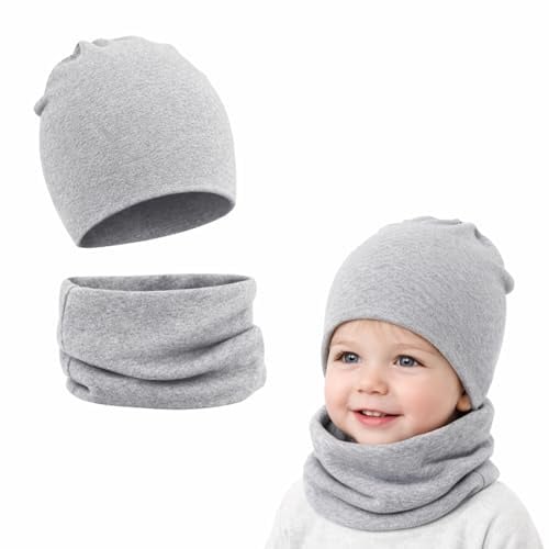 leruiyezs Ensemble Bonnet Beanie et Écharpe Tube pour Enfant Chaud en Coton Tricoté, super douce echarpe enfant et bonnet bebe tricoté, Ensemble Bonnet et Cache Cou pour Bébé for enfants de 0 à 2 ans