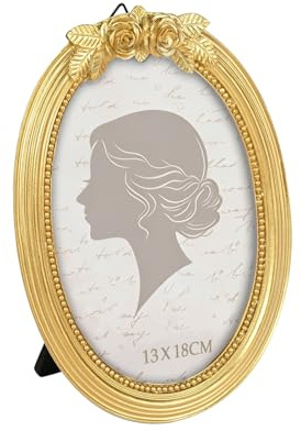 CECOMBINE Oval Gold Bilderrahmen aus Harz - 13 x 18 cm, Bilderrahmen Gold Vintage, Vintage Foto Rahmen für Tisch oder Wand - Elegante Heimdekoration als Geschenk
