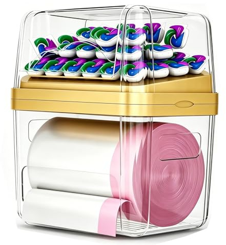2-in-1 Trash Bag Dispenser & Laundry/Dishwasher Pods Container, Clear Acrylic Garbage Bag Holder with Removable Lids, Under Sink Organizer Kitchen Pantry Storage Box