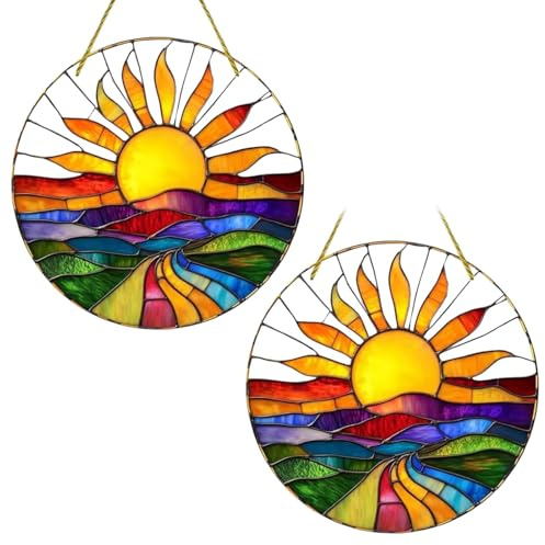 2 StüCk SonnenfäNger, Fensterdeko, Boho Deko, Lichtspiel, Mit Buntem Glas-Effekt, Boho-Stil Solarlaterne Mit Kette Und Haken, HäNgende Deko FüR Garten, Balkon, Wohnzimmer Und Schlafzimmer