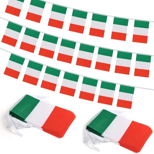 Italia Bandiera Bunting, 40 Pcs Bandiere, 14× 21 cm-14m Doppio Rettangolare Italia Banner Tessuto, Catena Con Bandiera Italiana, per Coppa del Mondo, Calcio Casa, Giardino, Festa e Partito