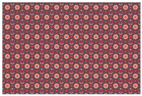 Wallario Küchenrückwand selbstklebend 90 x 60 cm, Motiv: Muster mit Blumen und Herzen | Spritzschutz abwischbar & pflegeleicht