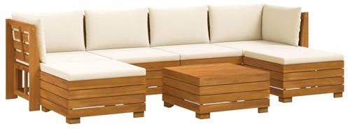 vidaXL Outdoor-Sofagarnitur mit Kissen 7 Stück Braun Massivholz Akazie, Akazienholz-Sofa, UV-beständiger Lounger, wetterfeste Couch, modulare Sitzgelegenheit für Gartenmöbel