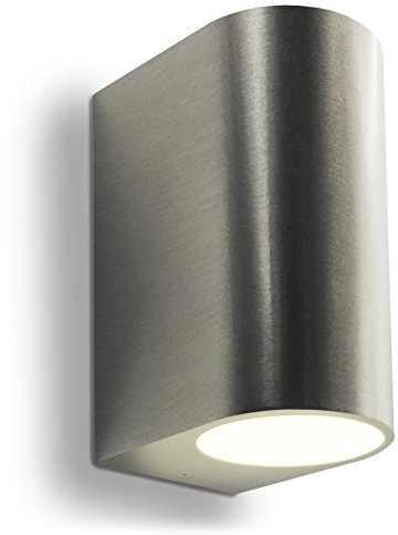 LED Wandleuchte für Innen- und Außen Edelstahl 2-flammig strahlt nach oben und unten inkl. Montagezubehör und LED Leuchtmittel warmweiß wetterfest mit der Schutzart IP44 GU10-230V (Form: C)
