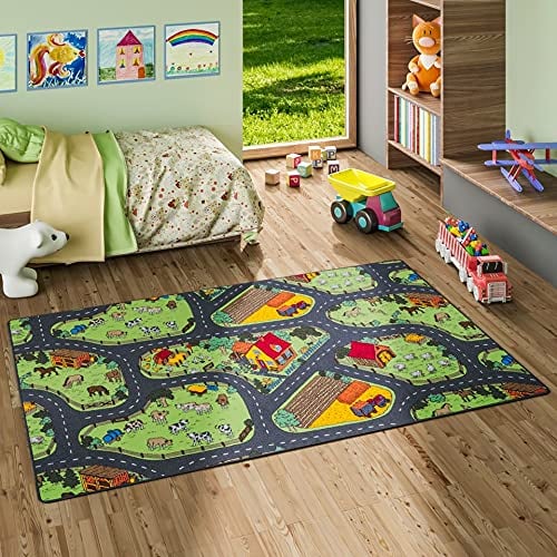 Snapstyle Kinder Spiel Teppich Bauernhof Grün in 24 Größen