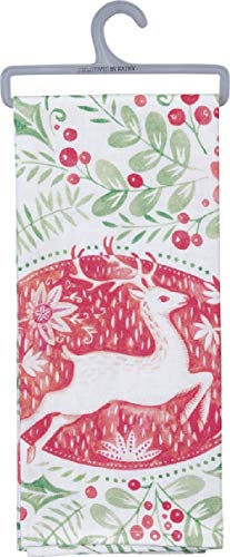 Primitives by Kathy Hand-Lettered Geschirrtuch, Baumwolle, REH/Hirsch, 18 inches Width x 28 inches Length
