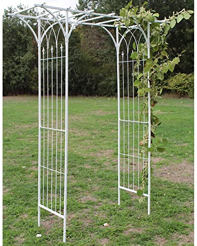 HAFIX Rosenbogen - Tibet - für Garten. Rosenspalier aus pulverbeschichtetem Metall. Rank Hilfe für Kletterpflanzen Torbogen Rosenrankenhilfe Gartenbogen wetterfest & freistehend 233x110x56cm in weiß.