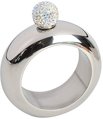 Comfysail 3.5oz Smooth Stainless Steel Portable Bracelet Hip Flask for Storing Whiskey/Alcohol (Silver + Rhinestones Lid)