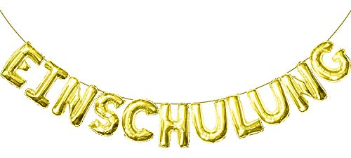 Oblique Unique® Einschulung Folien Luftballon Girlande Banner Hänge Deko für Schuleinführung Schulanfang Schulstart Dekoration Schule Jungs Mädchen Gold