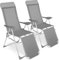 TecTake® Lot de 2 Fauteuil de Jardin Chaise Longue Pliable avec Repose Pieds Accoudoirs, Appuie-tête Amovible Salon de Jardin Exterieur, Structure en Aluminium, Dossier Inclinable