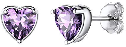 ChicSilver 925 Herz Geburtsstein Ohrstecker Februar Birthstone Ohrringe Sterling Silber Ohrstecker für Frauen Simulierte Amethyst Edelstein Schmuck Geschenk für Mama