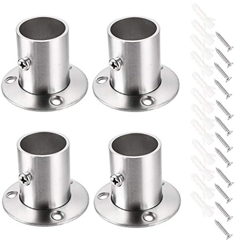 Sumnacon 4 pcs Curtain Pole Holders Rail Support bracket Rod Socket Flange Set Stainless Steel Closet Rod End Supports for Closet Curtain (Silver)