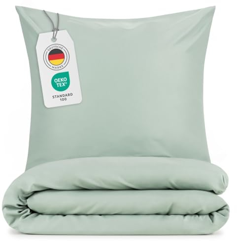 Blumtal Bettwäsche 240x220cm + 2X 40x80cm Kopfkissenbezug - Oeko-TEX zert. Mikrofaser Bettwäsche Set - Mikrofaser Bettbezug bis 95 °C - Deckenbezug + Kissenbezug 3-teilig - Bettbezug Sommer Grün