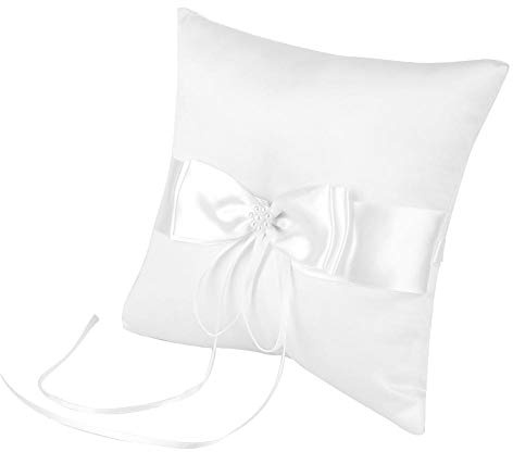 Fdit White Bowknot Ehering Kissen Ring Träger Kissenhalter Ehering Kissen mit Simulation Perle für Hochzeitsfeier(1#)
