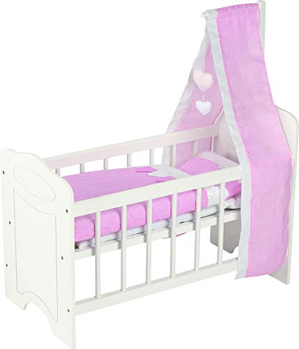 Goki 51762 Puppenbett mit Himmel und Bettzeug 63,4 x 31,5 x 67 cm, Holz