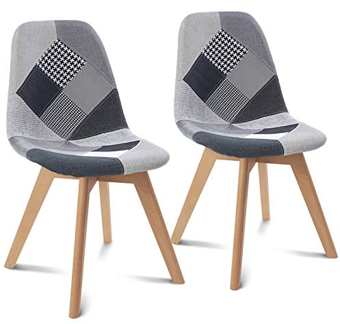 IDMarket - Lot de 2 chaises scandinaves SARA Motifs patchworks Noirs, Gris et Blancs