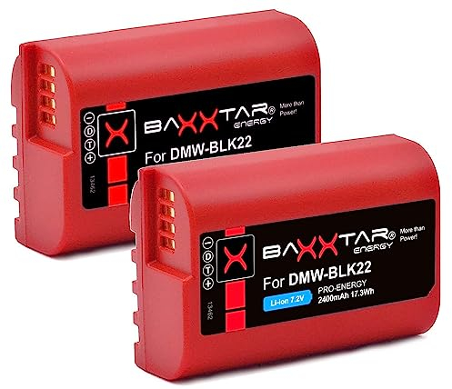 Baxxtar Pro (2X) Battery DMW BLK22 BLK22E (2400mAh) Compatible with Panasonic DC G9 GH5 GH5 II GH5S S5 S5K