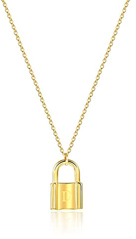 MOMOL Initial Lock Necklace for Women 18K Gold Plated Stainless steel Padlock Letter Necklace Personalized Name Neckalce, Gold Plated, No Gemstone
