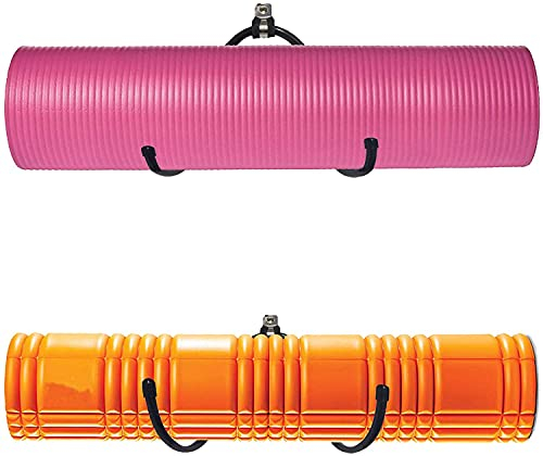 Pmsanzay Wandhalterung für Yogamatten und Schaumstoffrollen, 2 Stück, bis zu 9 kg, Metallgestell, Gummiummantelung, für Fitness/Yoga, Aufbewahrung, Wandhalterung, Haken