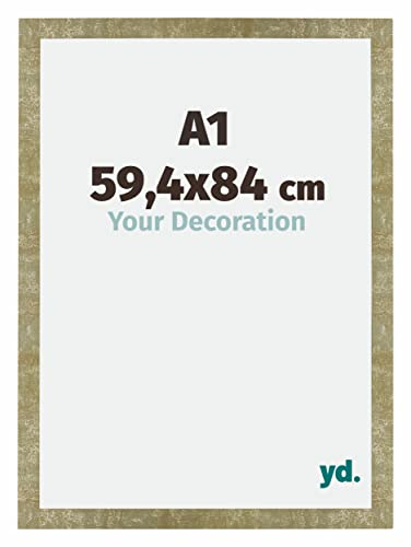 yd. Your Decoration - Bilderrahmen DIN A1 59.4x84 cm - Gold Antik - Billderrahmen aus MDF mit Acrylglas - Antireflex - DIN A1 59.4x84 Rahmen - Mura