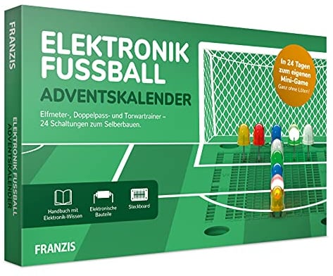 FRANZIS 67333 - Elektronik Fussball Adventskalender, 24 Schaltungen zum Selberbauen, inkl. allen Bauteilen und 30-seitigem Begleitbuch, ohne Löten