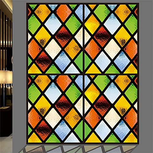 Opaque window film privacy film,Selbstklebend ohne Klebstoff Fensterfolie,Decorative Anti-UV Film,farbige Quadrate ,Privatsphäre Schutzfolie Matt Für Bad Büro Wohnzimmer(90cmx200cm)