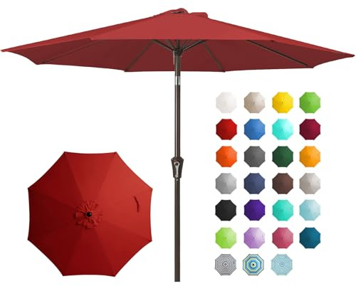 JEAREY - Parasol de table d'extérieur de 2,8 m avec bouton d'inclinaison et manivelle, parapluie de marché, 8 baleines résistantes, protection UV, imperméable pour jardin, terrasse, arrière-cour