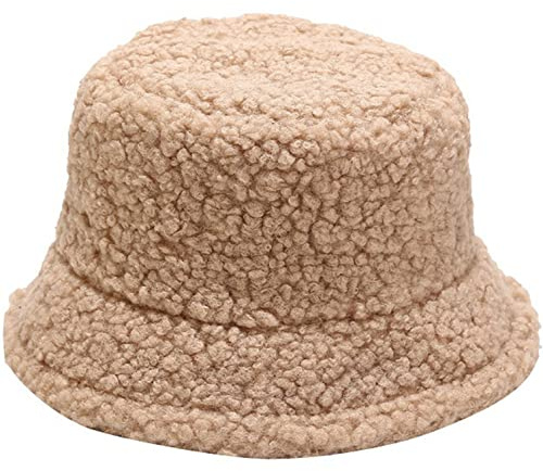 Damen Plüsch Fischerhut Wintermütze Flauschige Bucket Hat Warme Anglerhut Winter Fischerhut Damen Kunstpelz Bucket Cap Warme Mütze mit breiter Krempe Flauschige Mütze