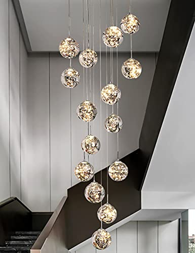 Kinbolas Moderne Escalier Suspendu Lustre,Plafonnier Lustre Verre Boule Suspension,Lampe Led,Grand Multi Ampoule Luminaire Suspendu Pour Salon,Cage Descalier,Couloir(Color:gris)