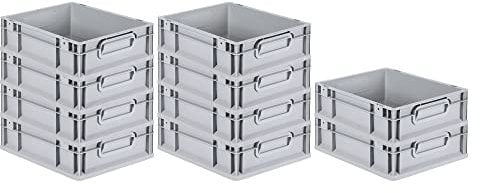PROREGAL SparSet 10x Eurobox NextGen Grip | HxBxT 12x30x40cm | 11 Liter | Griffe geschlossen | Grau | Eurobehälter, Transportbox, Transportbehälter, Stapelbehälter