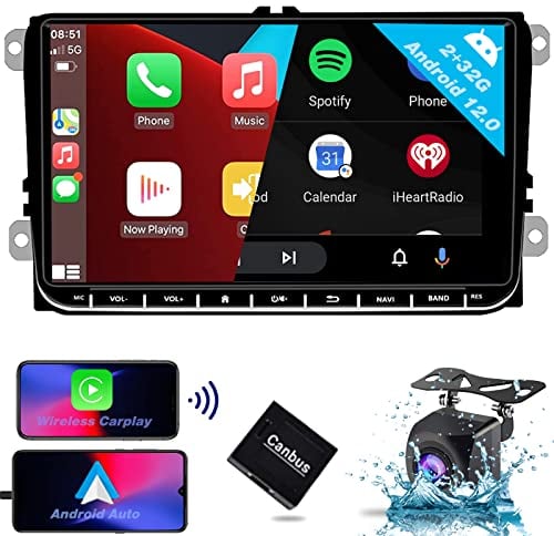 SEMAITU Android CarPlay Autoradio für VW Golf 5 6 Passat Polo Skoda Tiguan Seat 9 Zoll Touchscreen Autoradio mit GPS Navigation WiFi BT USB FM RDS DSP EQ Radio Rückfahrkamera 2GB+32GB -TH0029