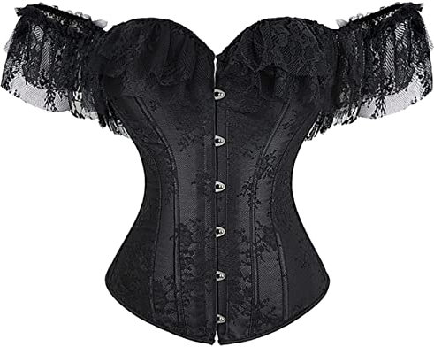 Kelvry Women Sexy Basque Off-Shoulder Lace up Boned Bustier Overbust Corset Tops with Long Sleeve